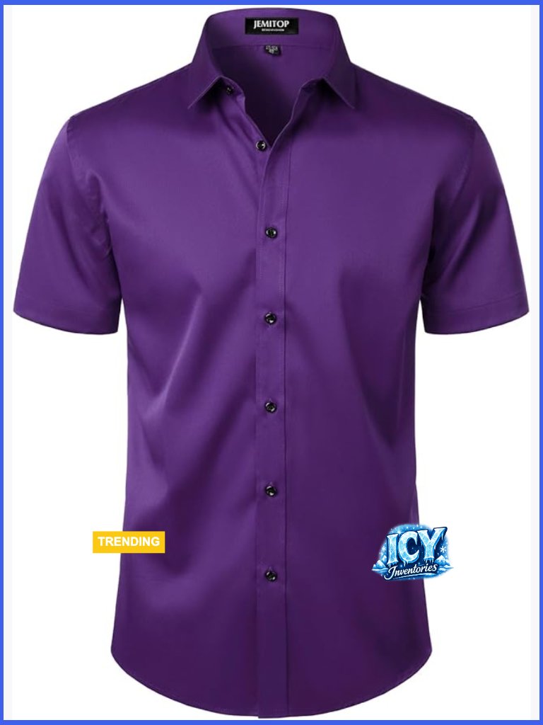 Stretch Wrinkle Free Dress Shirt Slim Fit Short Sleeve Button Down